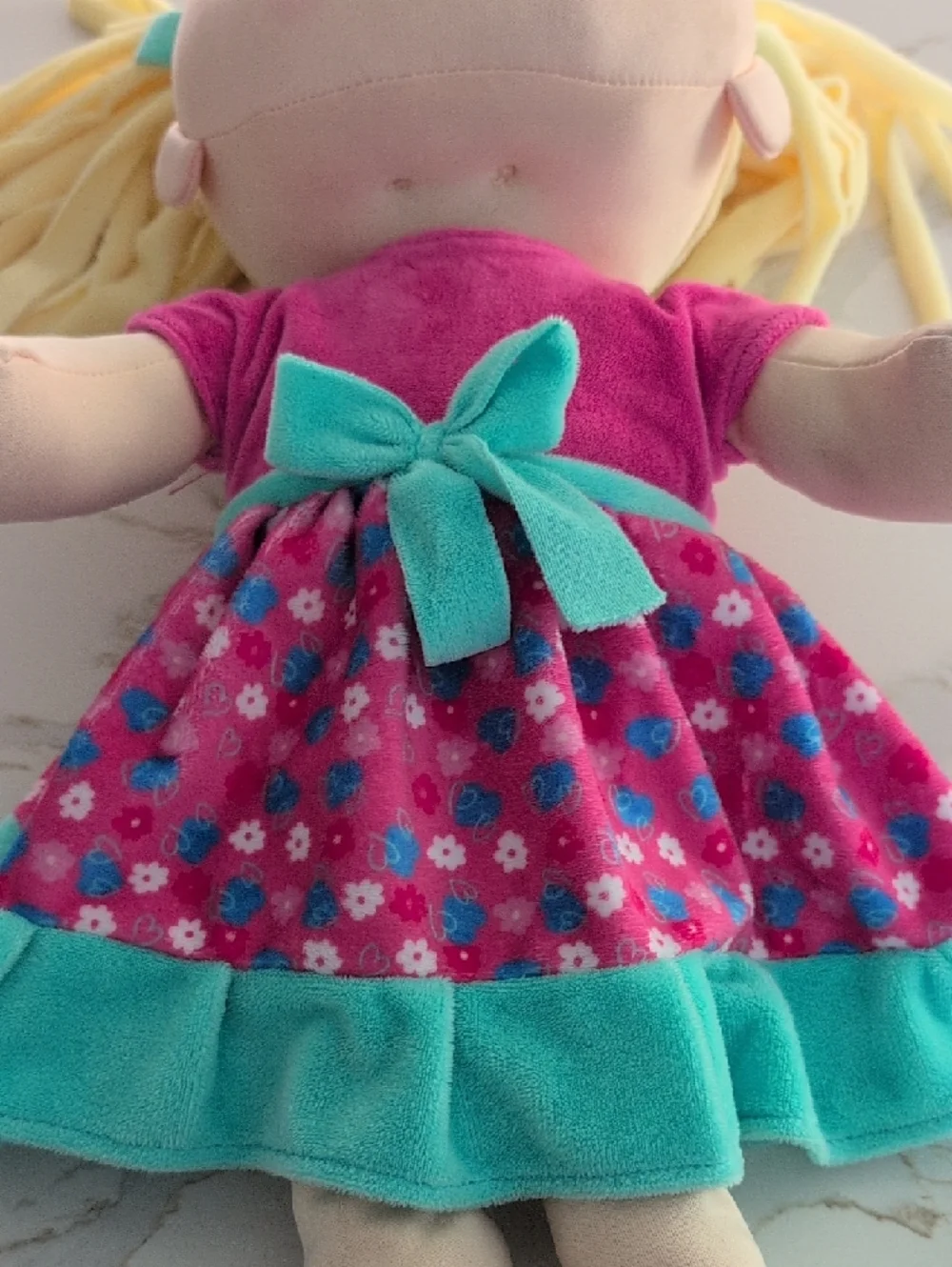 Plush Girl Doll in Turquoise & Pink Dress - Picture 5 of 7
